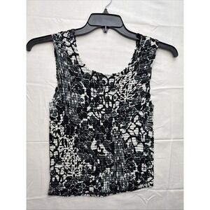 Y2K Black Gray Black White Floral Crinkle Sleeveless‎ Tank Top Medium